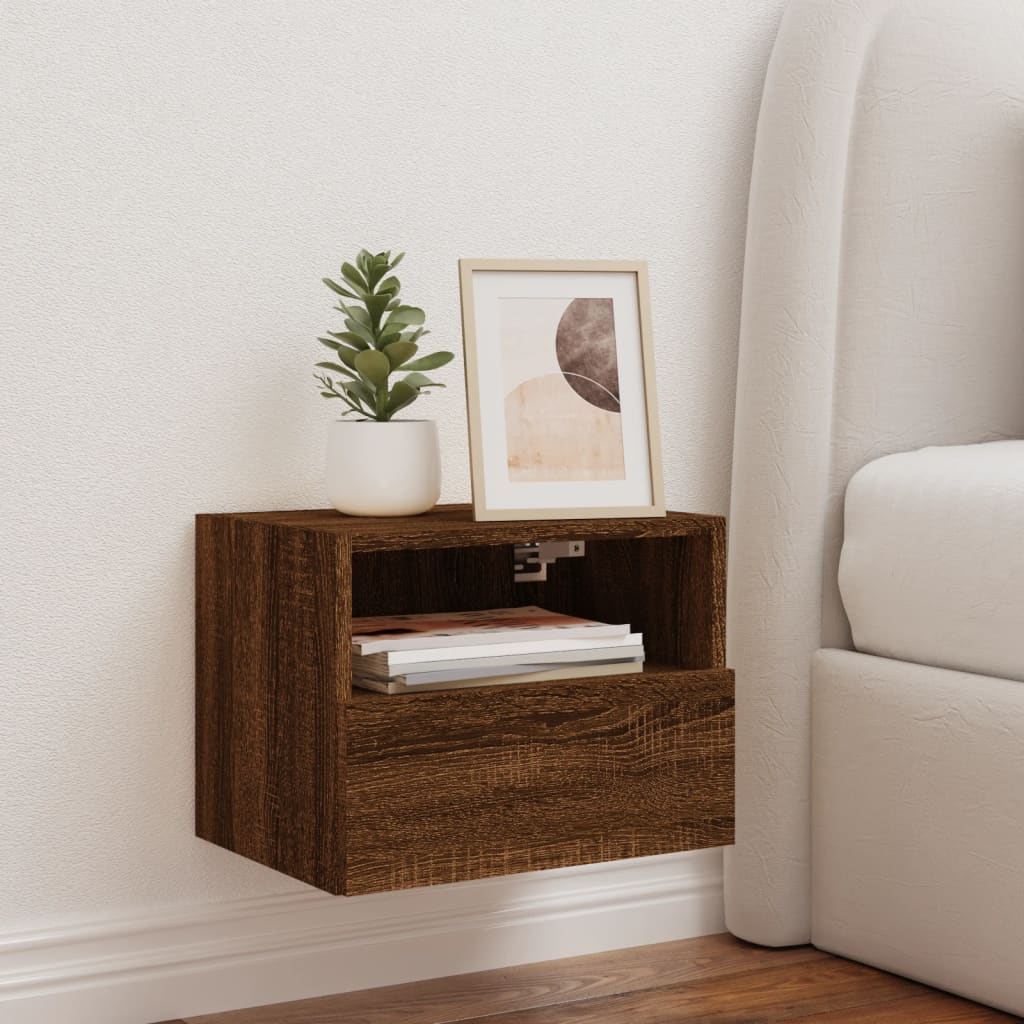 væghængt tv-bord 40x30x30 cm konstrueret træ røget brunt eg