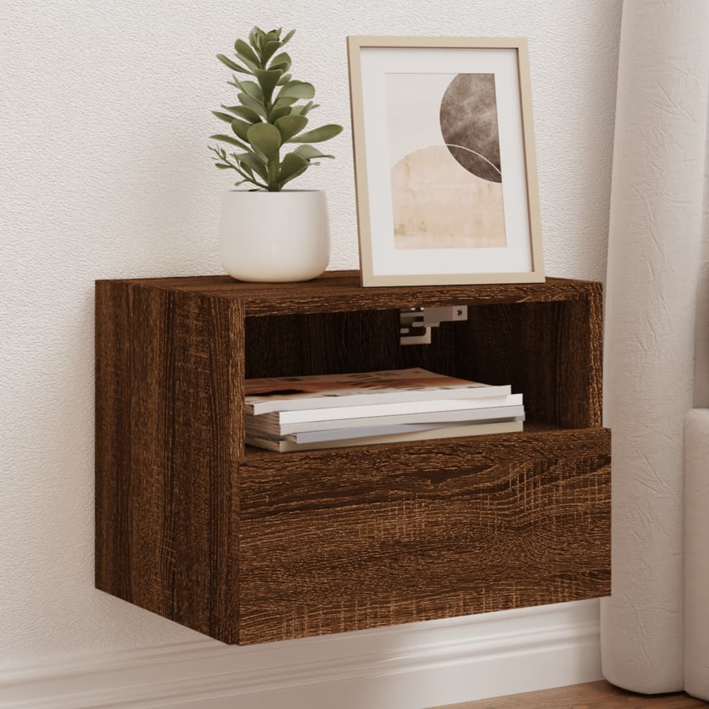 væghængt tv-bord 40x30x30 cm konstrueret træ røget brunt eg