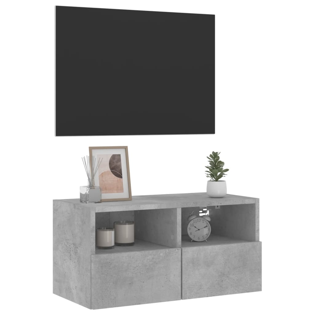 væghængt tv-bord 60x30x30 cm konstrueret træ betongrå