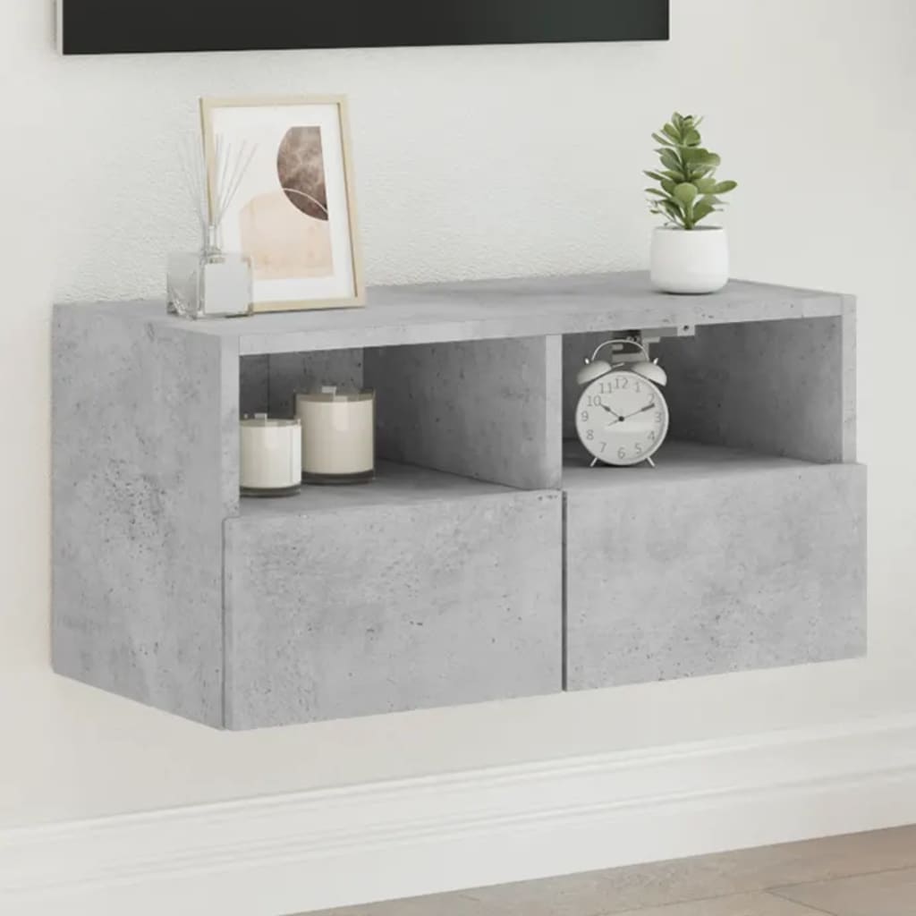 væghængt tv-bord 60x30x30 cm konstrueret træ betongrå