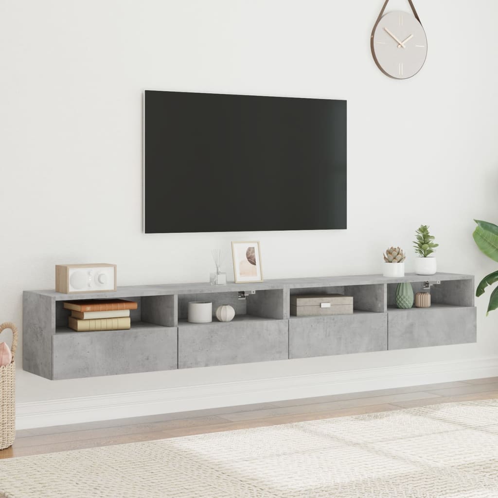væghængte tv-borde 2 stk. 100x30x30 cm konstrueret træ betongrå