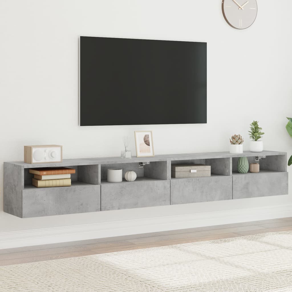 væghængte tv-borde 2 stk. 100x30x30 cm konstrueret træ betongrå