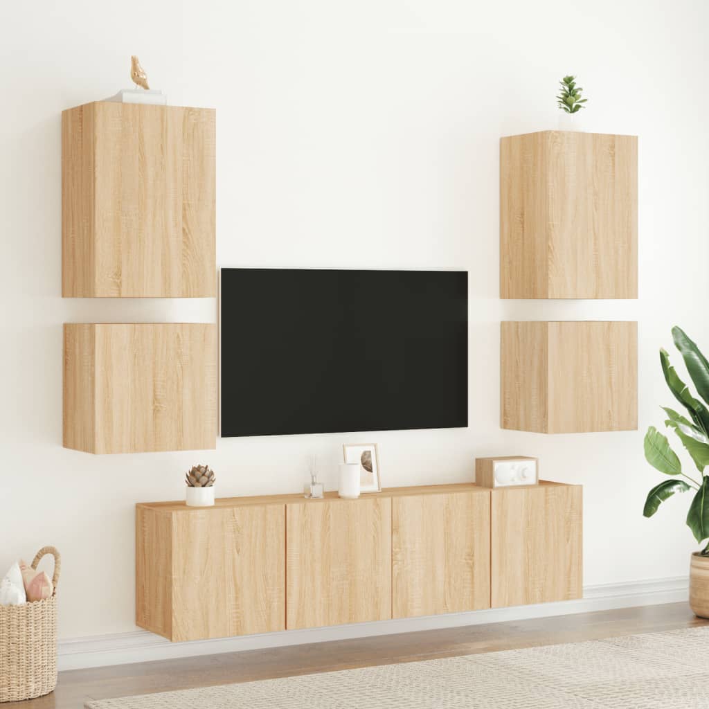 væghængt tv-bord 40,5x30x40 cm konstrueret træ sonoma-eg