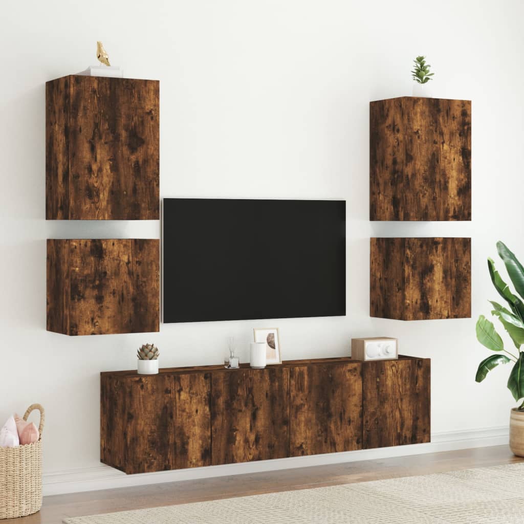 tv-borde til væg 2 stk. 40,5x30x40 cm konstrueret træ røget eg
