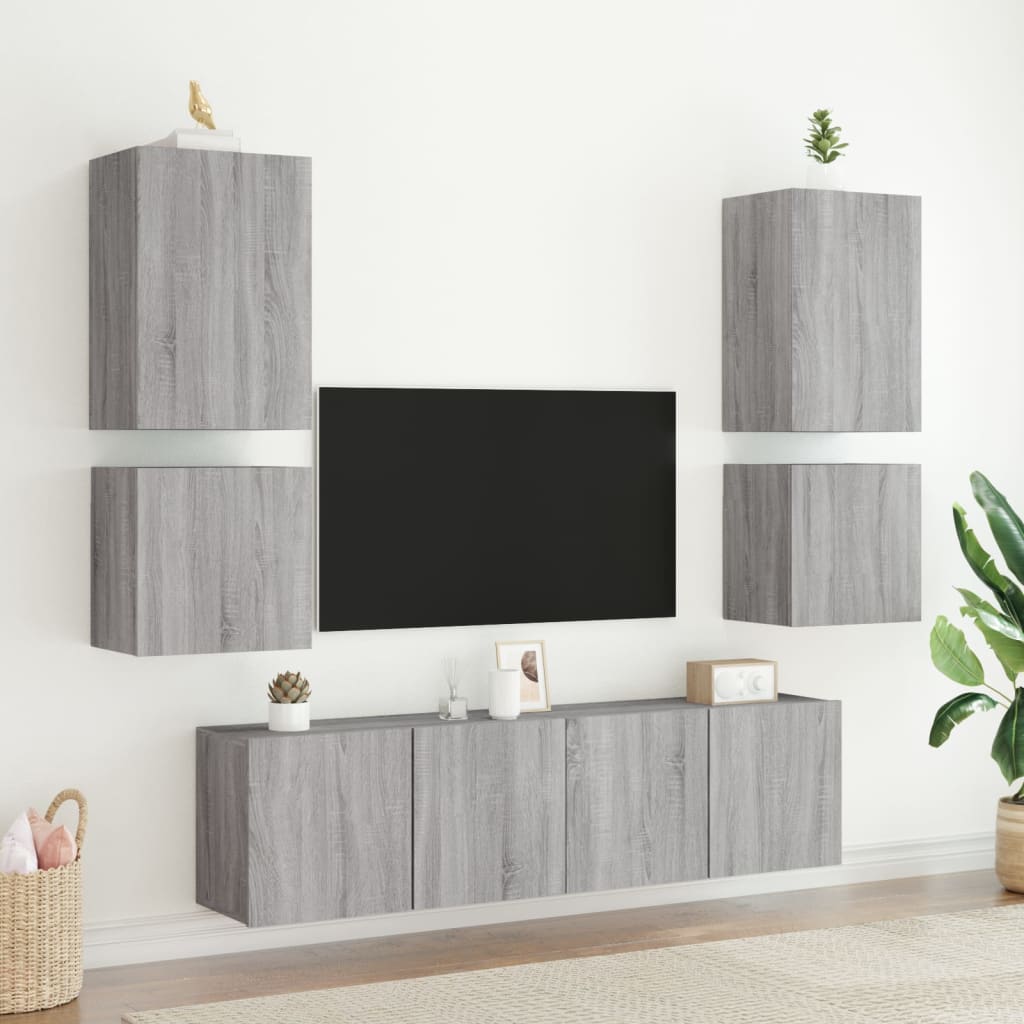 tv-bord til væg 2 stk. 40,5x30x40 cm konstrueret træ grå sonoma