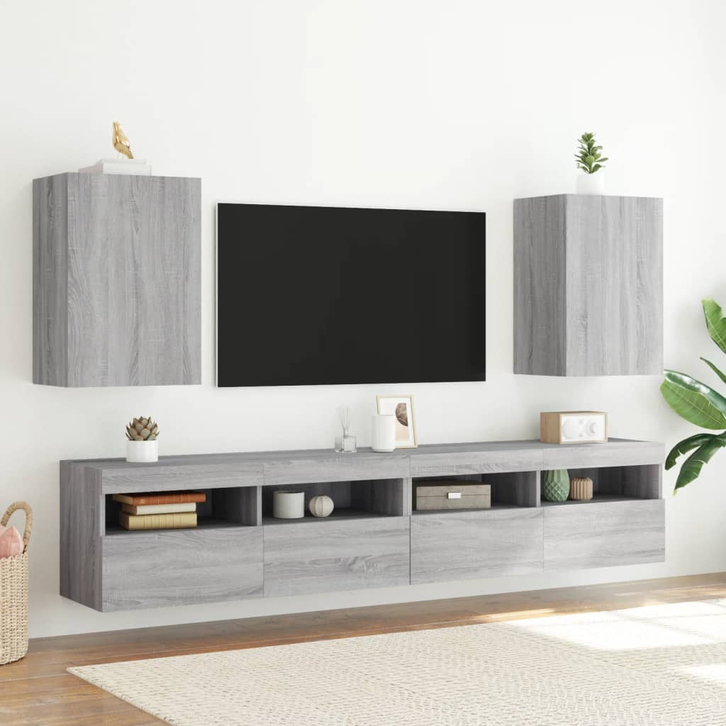 væghængt tv-bord 40,5x30x60 cm konstrueret træ grå sonoma-eg