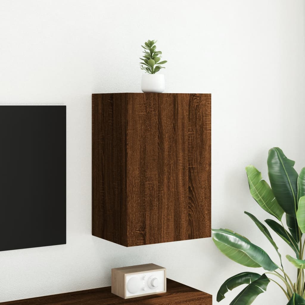 væghængt tv-bord 40,5x30x60 cm konstrueret træ brunt egetræ