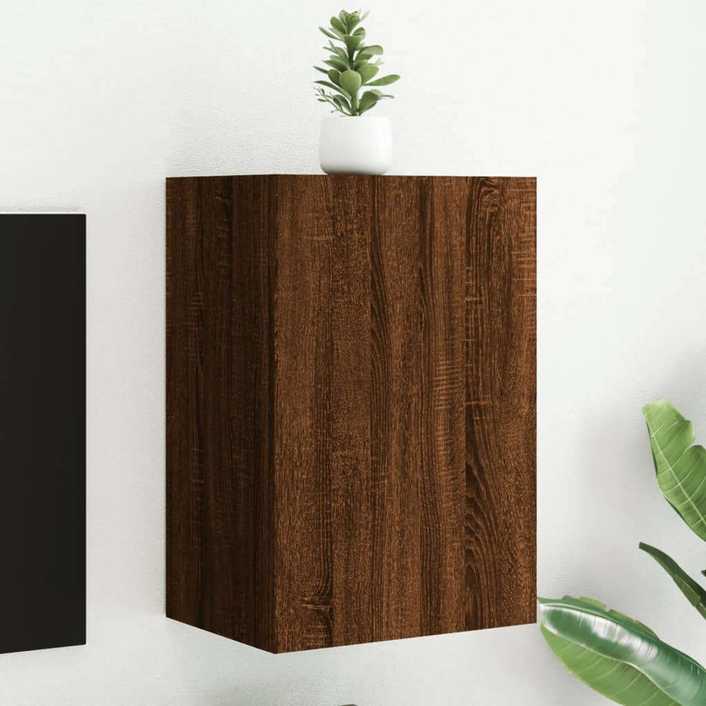 væghængt tv-bord 40,5x30x60 cm konstrueret træ brunt egetræ