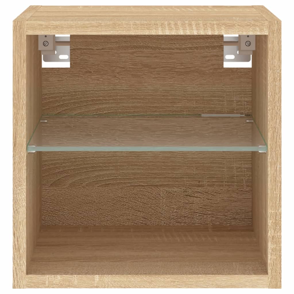 væghængt tv-bord med LED-lys 30x28,5x30 cm sonoma-eg