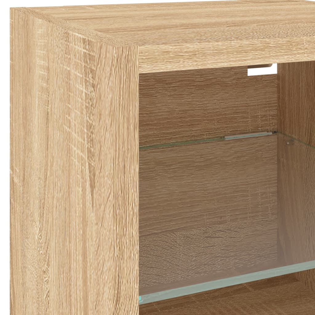 væghængt tv-bord med LED-lys 30x28,5x30 cm sonoma-eg