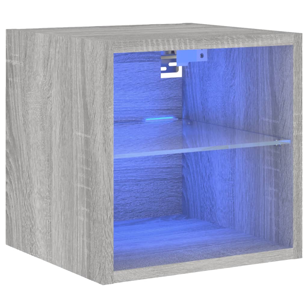 væghængt tv-bord med LED-lys 30x28,5x30 cm grå sonoma-eg