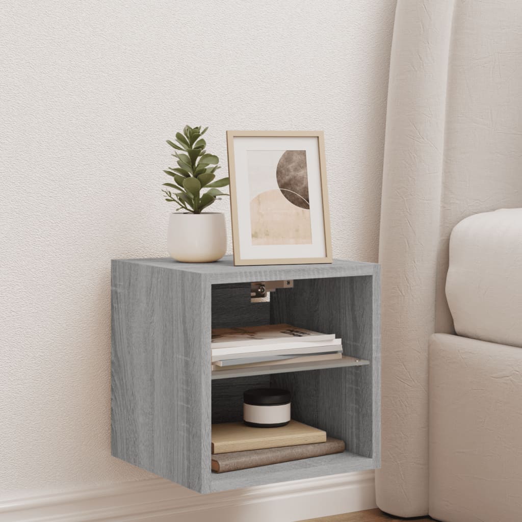 væghængt tv-bord med LED-lys 30x28,5x30 cm grå sonoma-eg