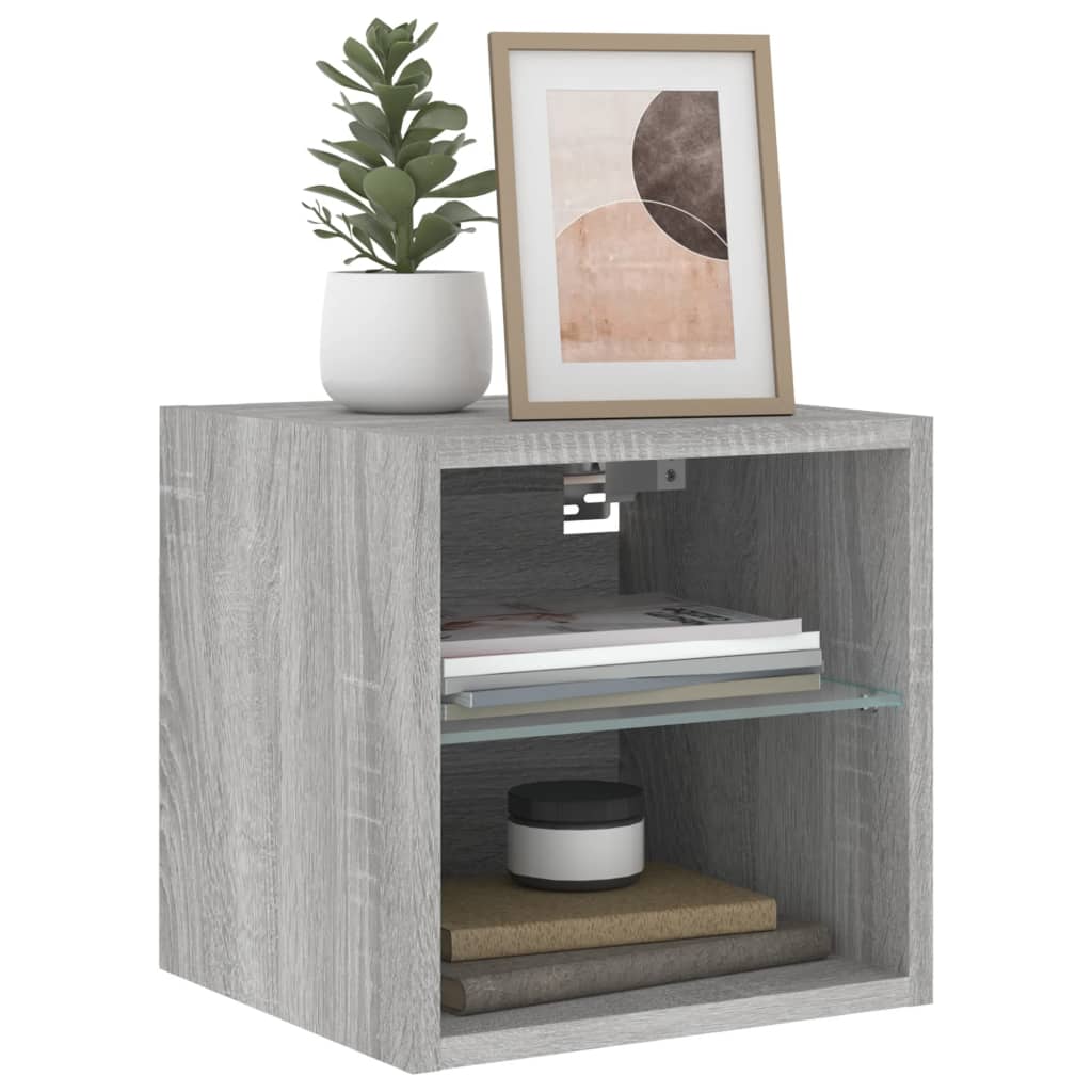 væghængt tv-bord med LED-lys 30x28,5x30 cm grå sonoma-eg