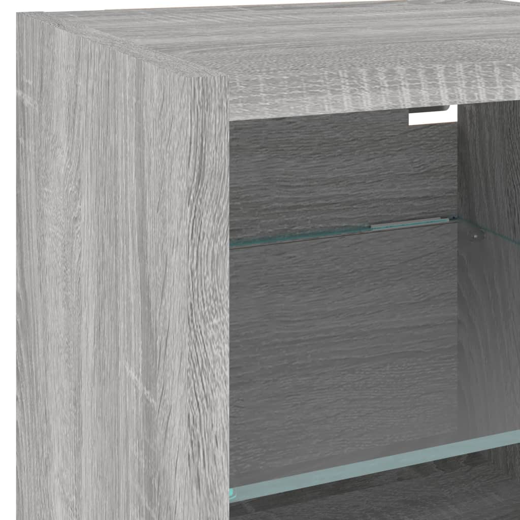 væghængt tv-bord med LED-lys 30x28,5x30 cm grå sonoma-eg