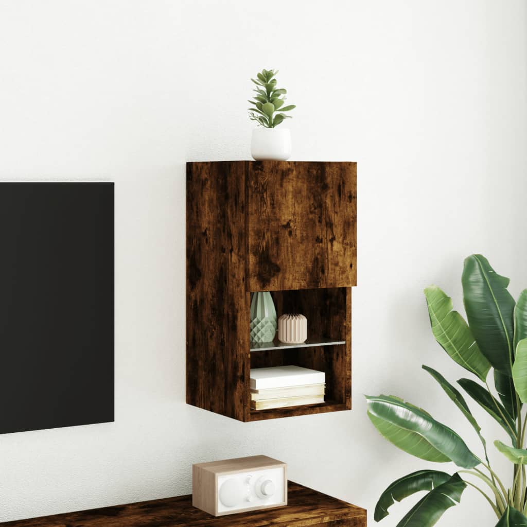 tv-bord med LED-lys 30,5x30x60 cm røget egetræsfarve