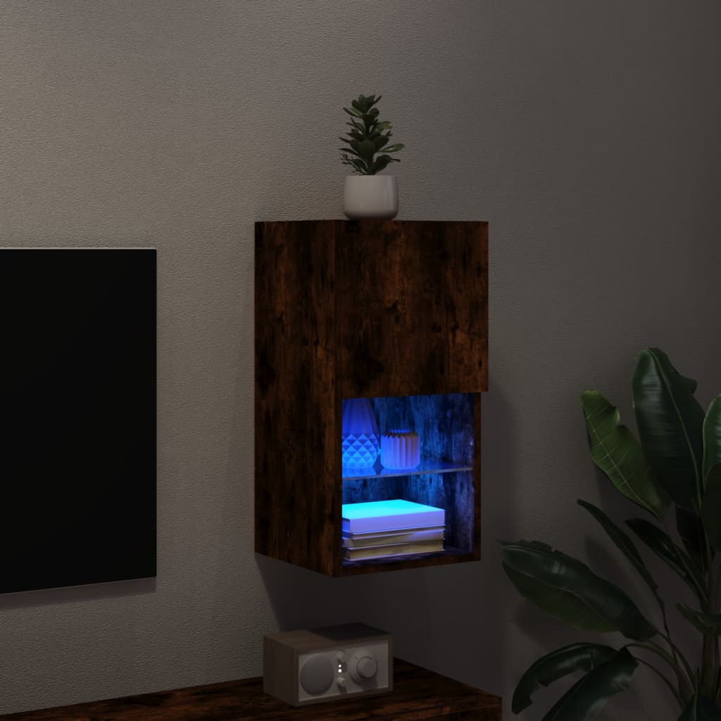 tv-bord med LED-lys 30,5x30x60 cm røget egetræsfarve