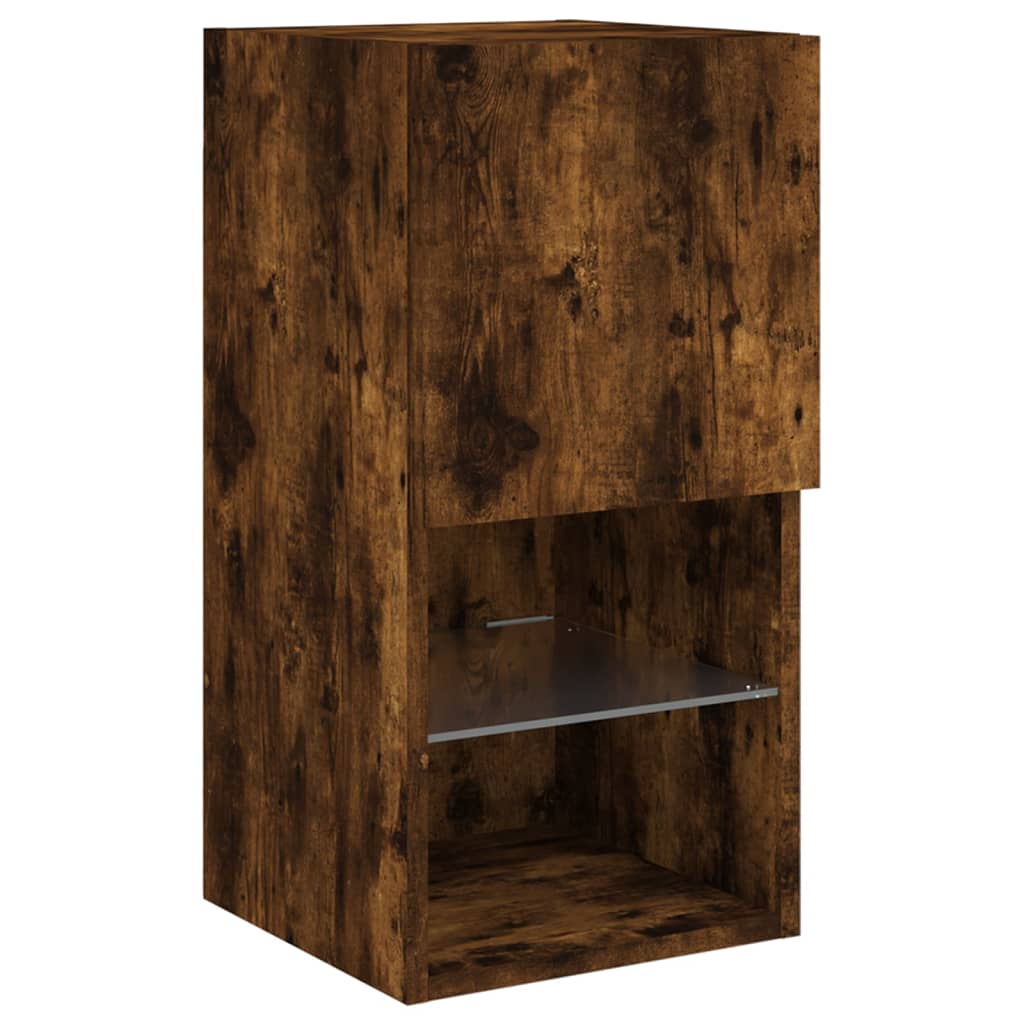 tv-bord med LED-lys 30,5x30x60 cm røget egetræsfarve