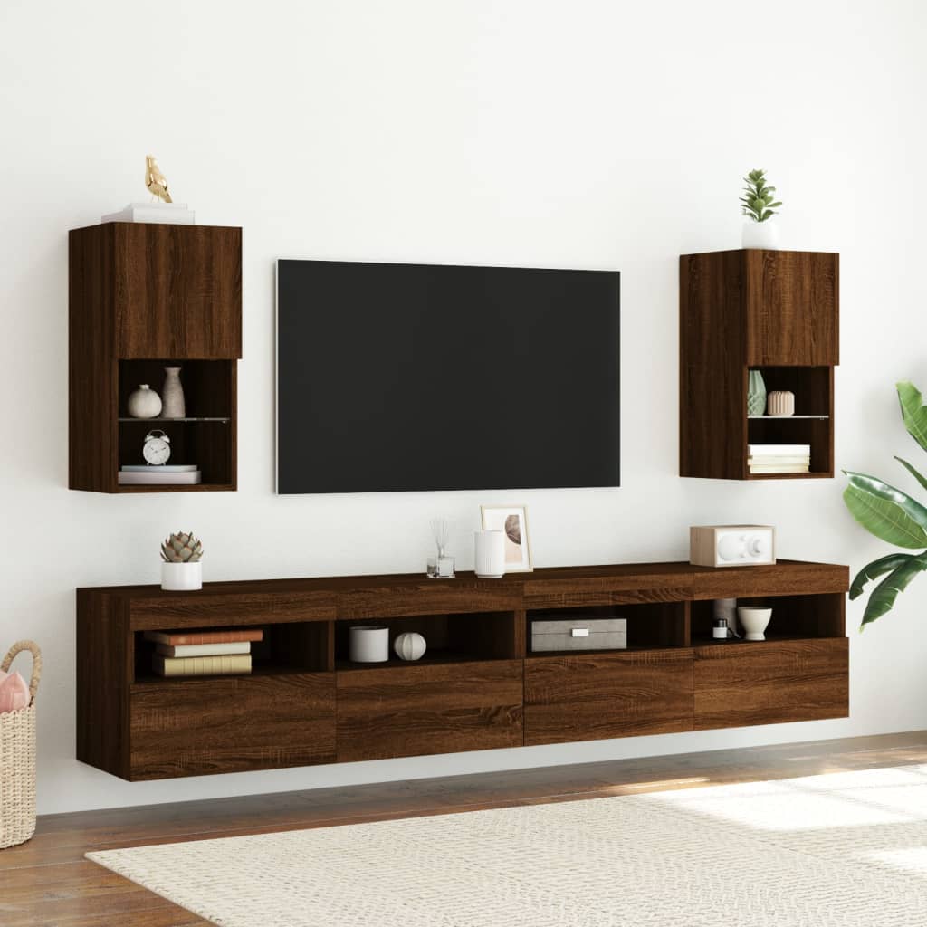 tv-bord med LED-lys 30,5x30x60 cm brun egetræsfarve