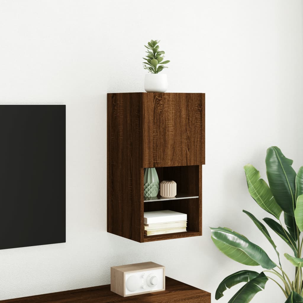 tv-bord med LED-lys 30,5x30x60 cm brun egetræsfarve