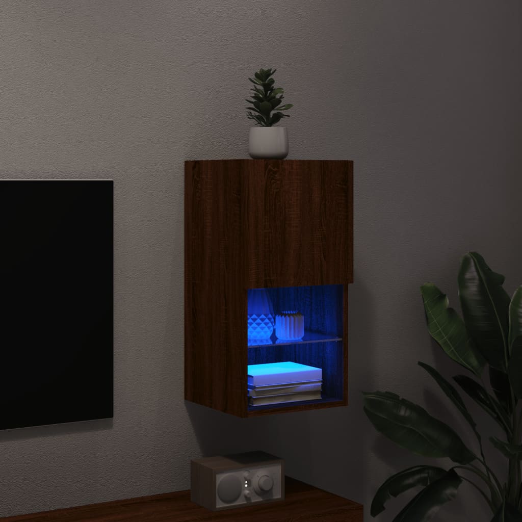 tv-bord med LED-lys 30,5x30x60 cm brun egetræsfarve