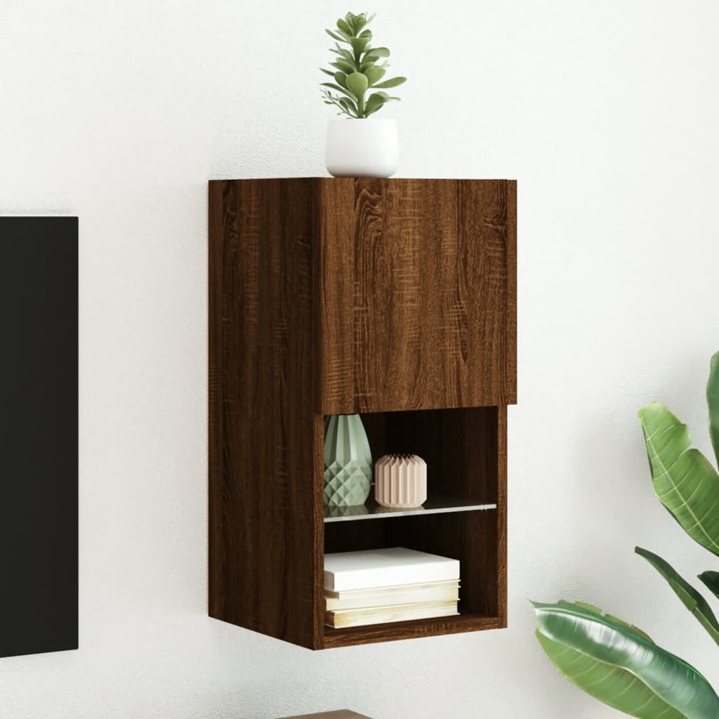 tv-bord med LED-lys 30,5x30x60 cm brun egetræsfarve