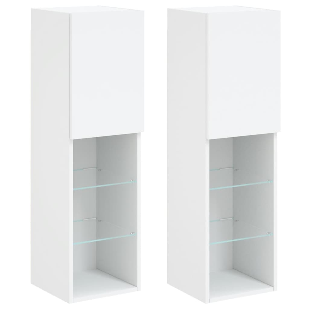 tv-borde 2 stk. med LED-lys 30,5x30x102 cm hvid