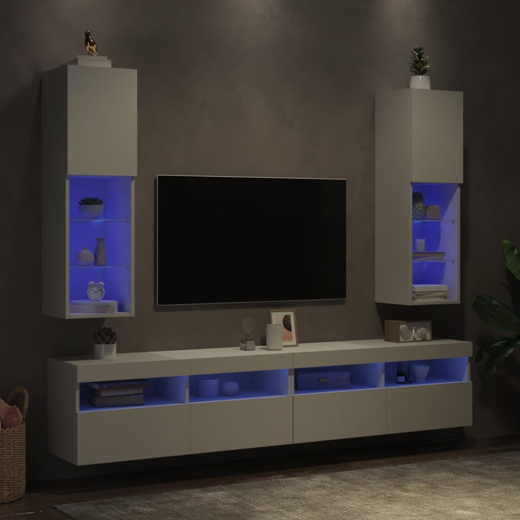 tv-borde 2 stk. med LED-lys 30,5x30x102 cm hvid