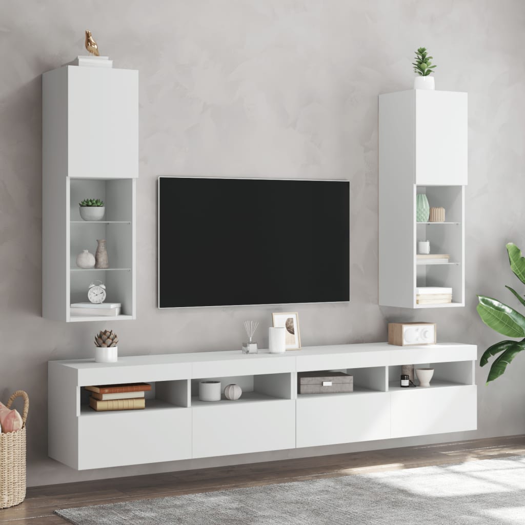 tv-borde 2 stk. med LED-lys 30,5x30x102 cm hvid