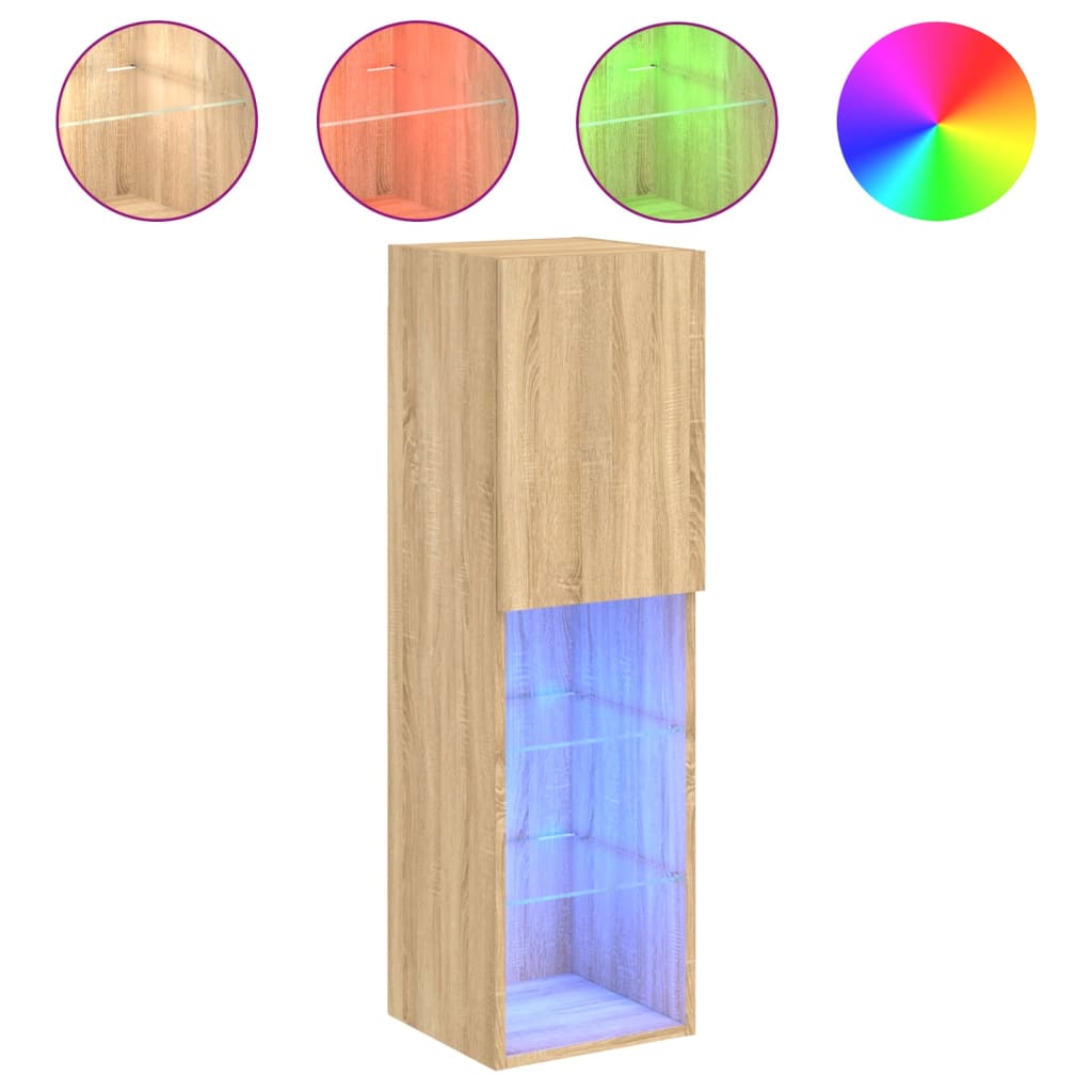 tv-bord med LED-lys 30,5x30x102 cm sonoma-eg