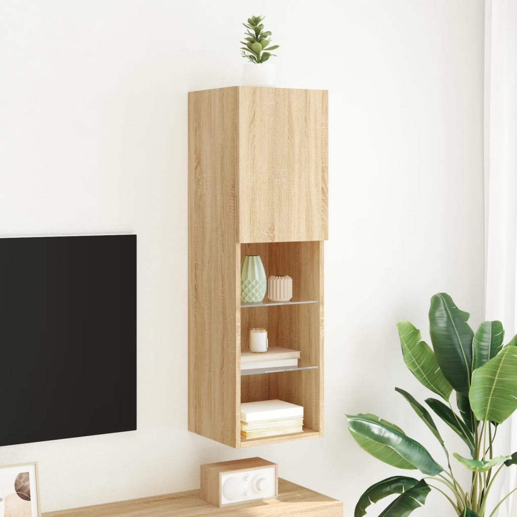 tv-bord med LED-lys 30,5x30x102 cm sonoma-eg