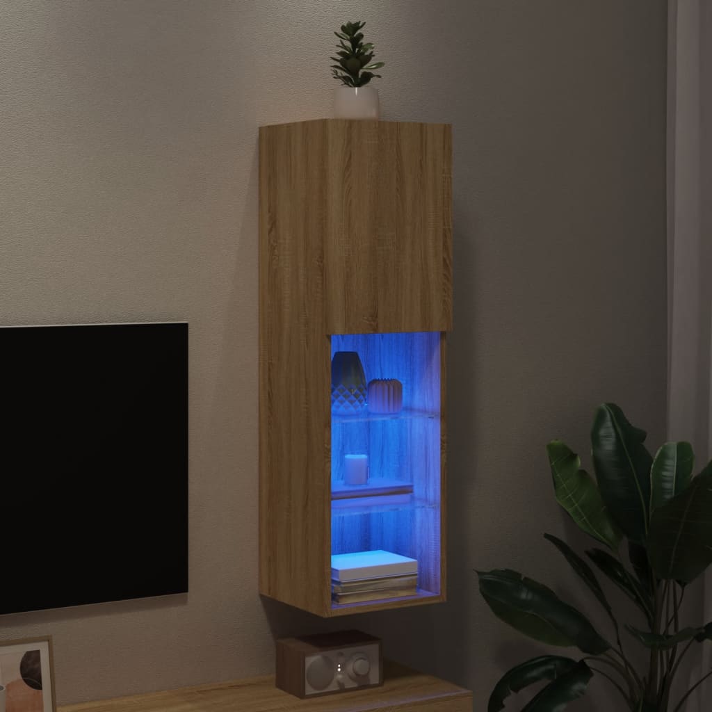 tv-bord med LED-lys 30,5x30x102 cm sonoma-eg