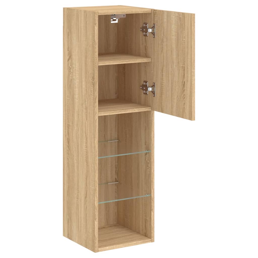 tv-bord med LED-lys 30,5x30x102 cm sonoma-eg