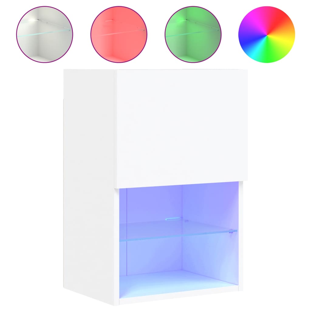tv-bord med LED-lys 40,5x30x60 cm hvid