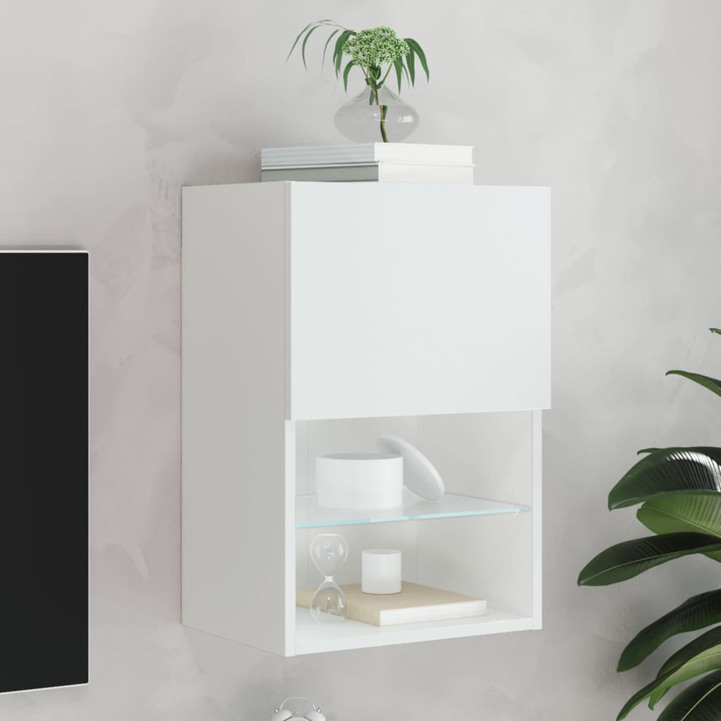 tv-bord med LED-lys 40,5x30x60 cm hvid