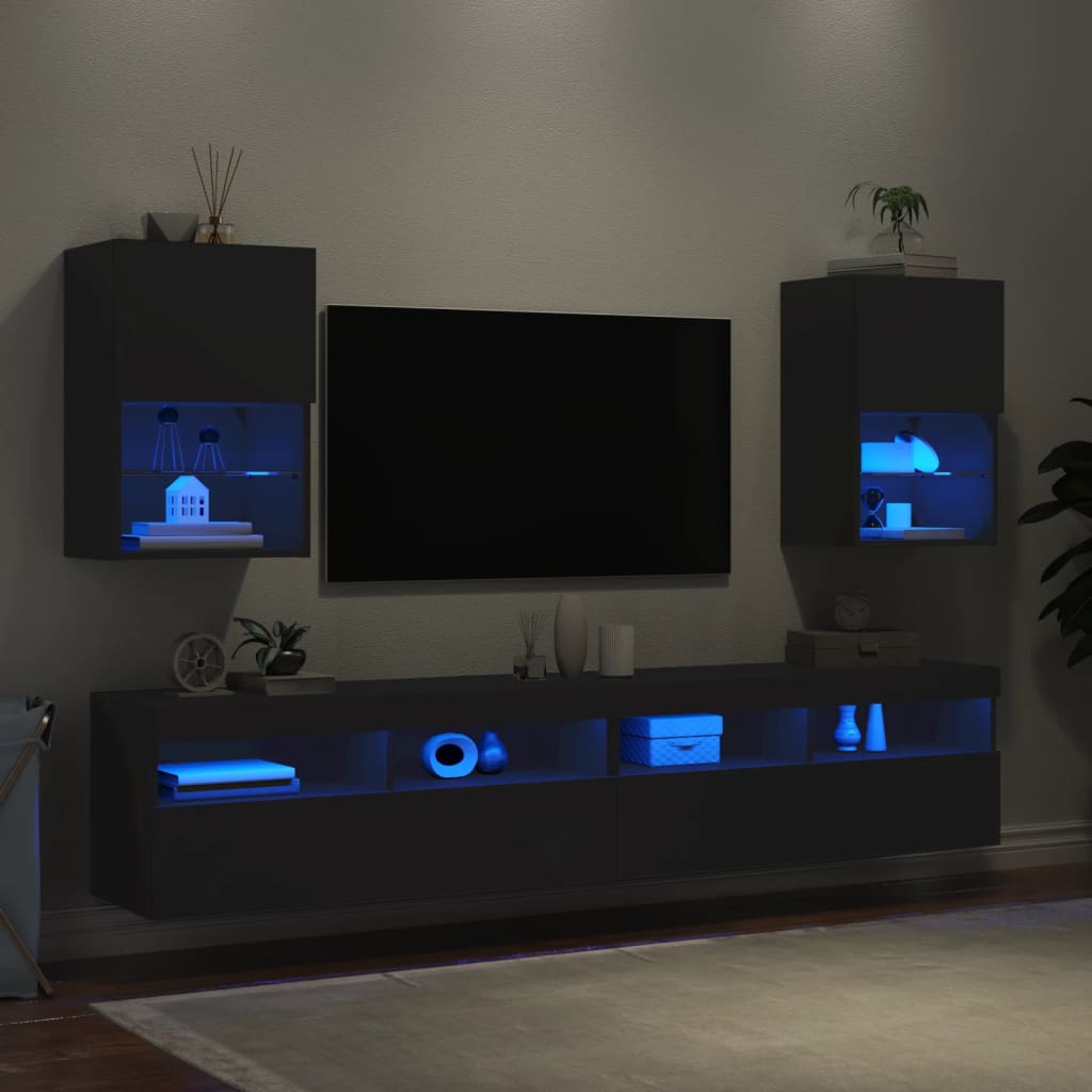 4vidaXL tv-borde med LED-lys 2 stk. 40,5x30x60 cm sort