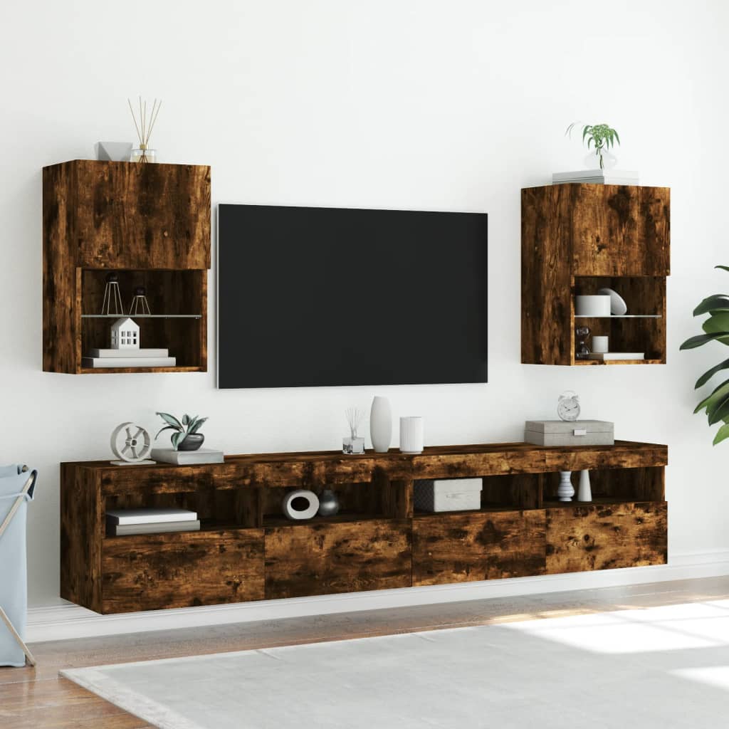 tv-bord med LED-lys 40,5x30x60 cm røget egetræsfarve