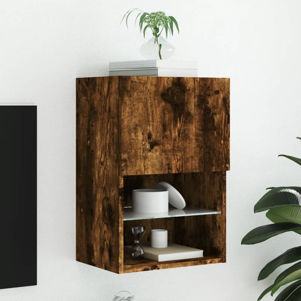 tv-bord med LED-lys 40,5x30x60 cm røget egetræsfarve