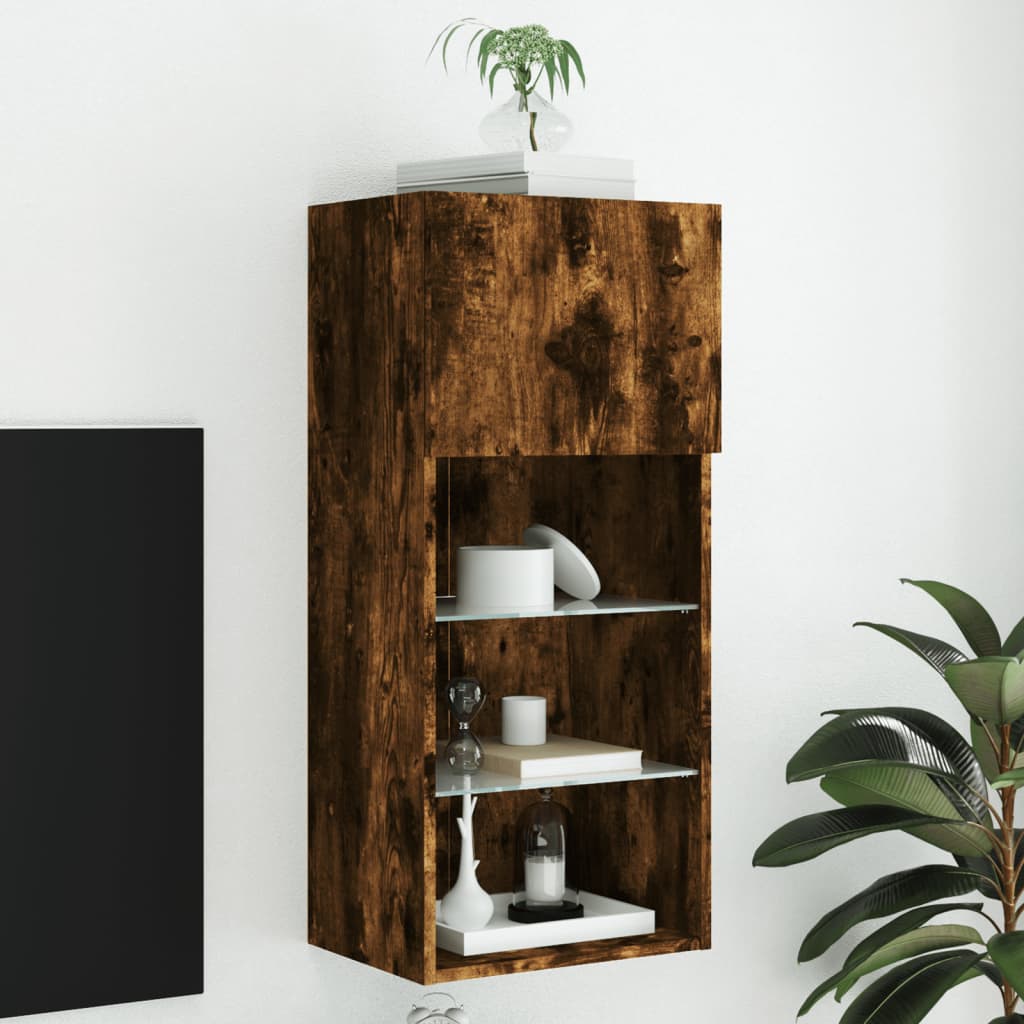 tv-bord med LED-lys 40,5x30x90 cm røget egetræsfarve