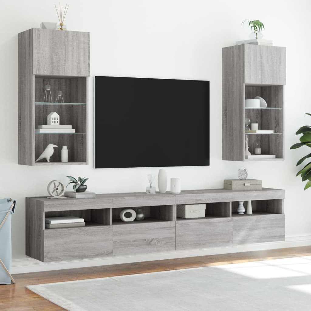 tv-bord med LED-lys 40,5x30x90 cm grå sonoma-eg