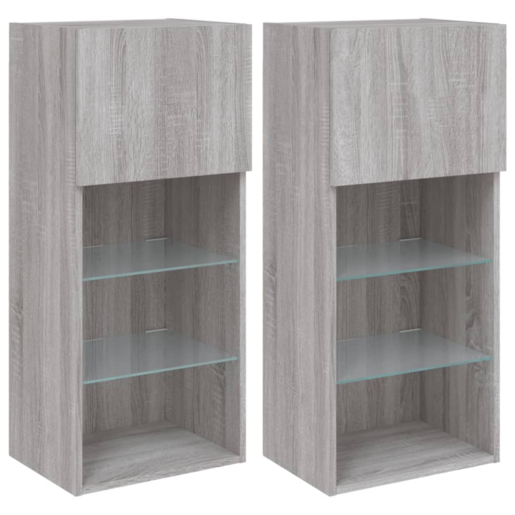 tv-borde 2 stk. med LED-lys 40,5x30x90 cm grå sonoma-eg