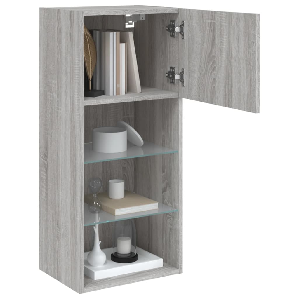 tv-borde 2 stk. med LED-lys 40,5x30x90 cm grå sonoma-eg
