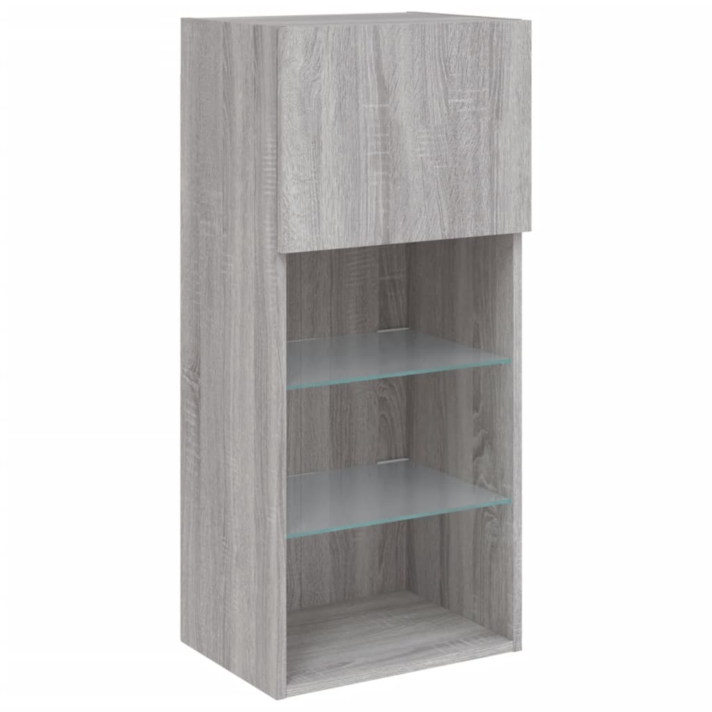 tv-borde 2 stk. med LED-lys 40,5x30x90 cm grå sonoma-eg