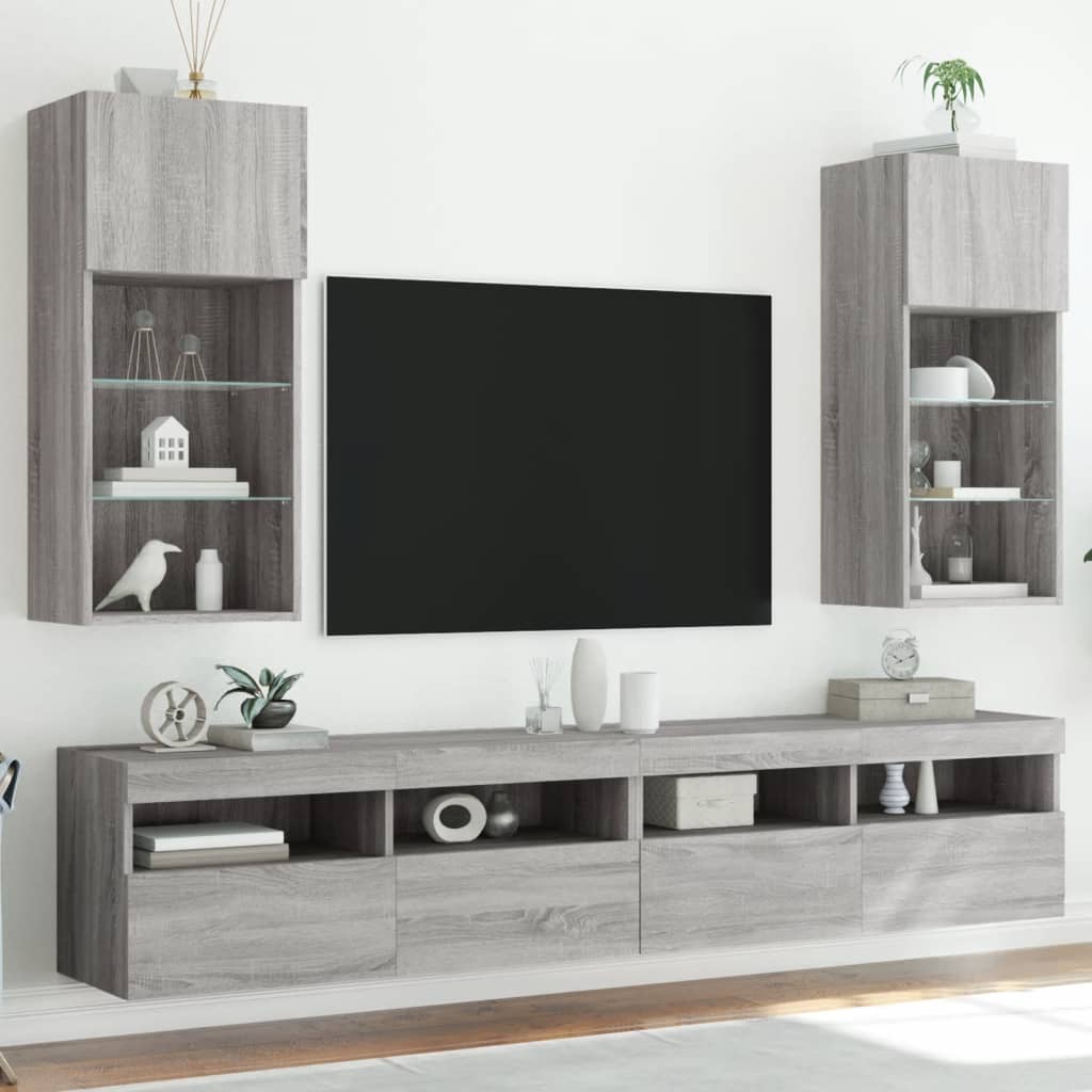 tv-borde 2 stk. med LED-lys 40,5x30x90 cm grå sonoma-eg