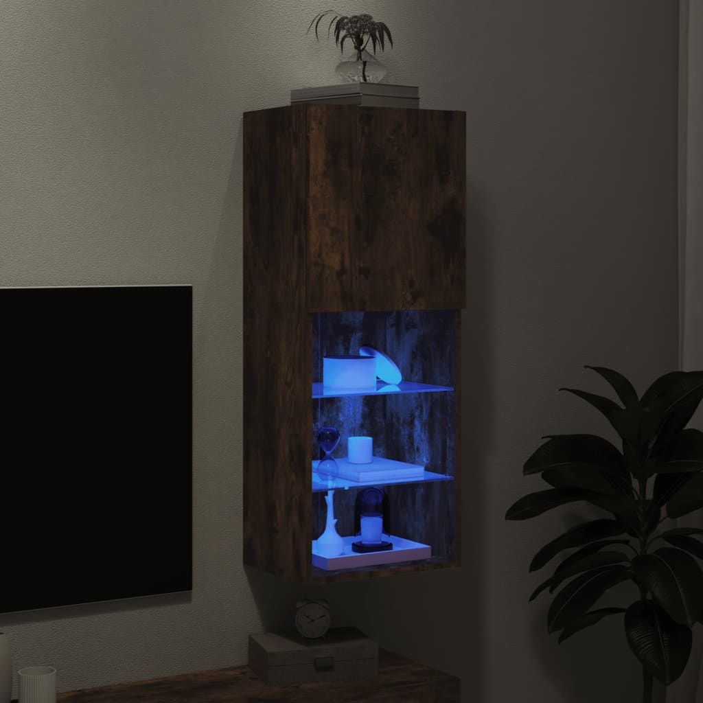 tv-bord med LED-lys 40,5x30x102 cm røget egetræsfarve