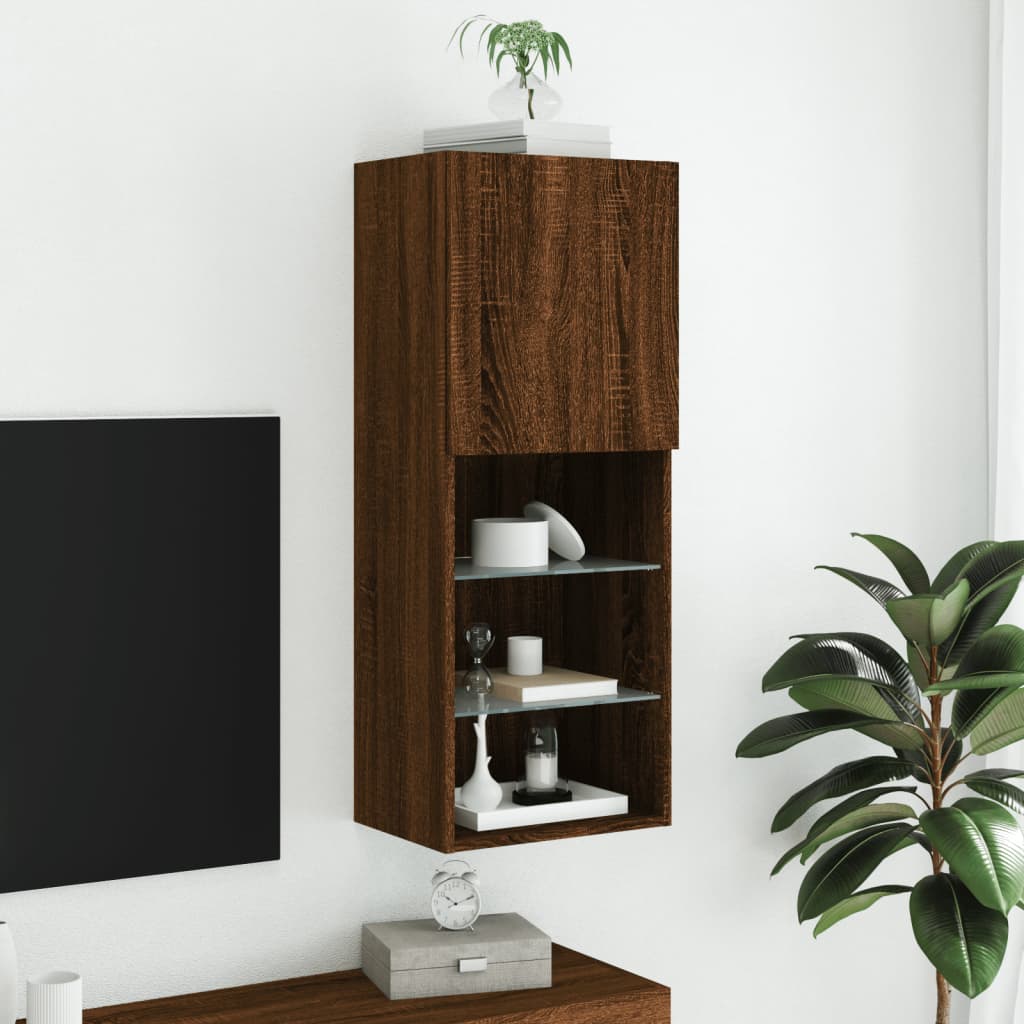 tv-bord med LED-lys 40,5x30x102 cm brun egetræsfarve