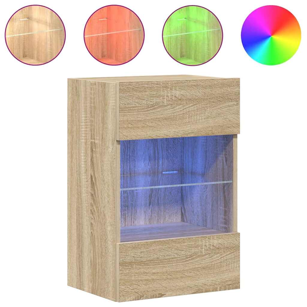 væghængte skabe til TV 2 stk. med LED-lys 40x30x60,5 cm sonoma-eg