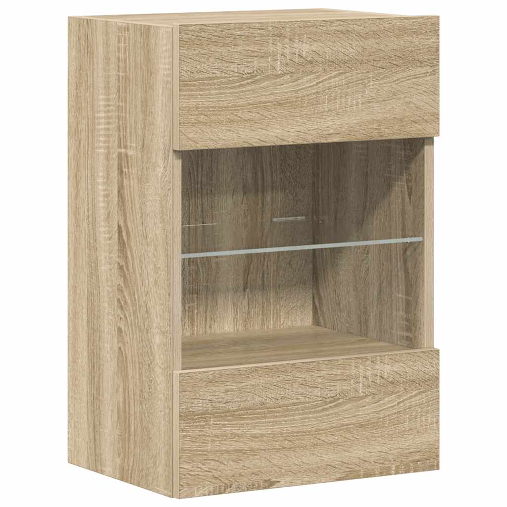 væghængte skabe til TV 2 stk. med LED-lys 40x30x60,5 cm sonoma-eg