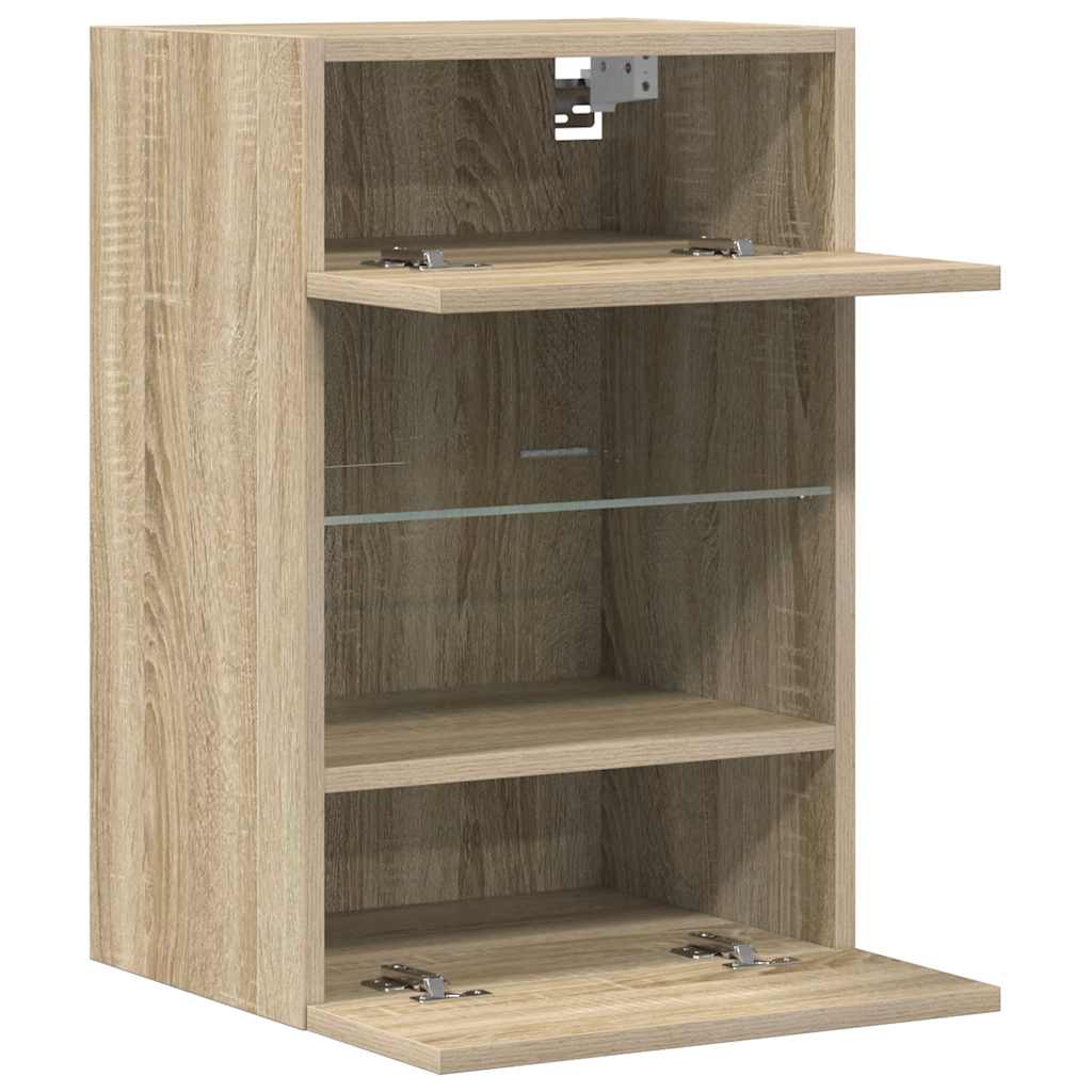 væghængte skabe til TV 2 stk. med LED-lys 40x30x60,5 cm sonoma-eg