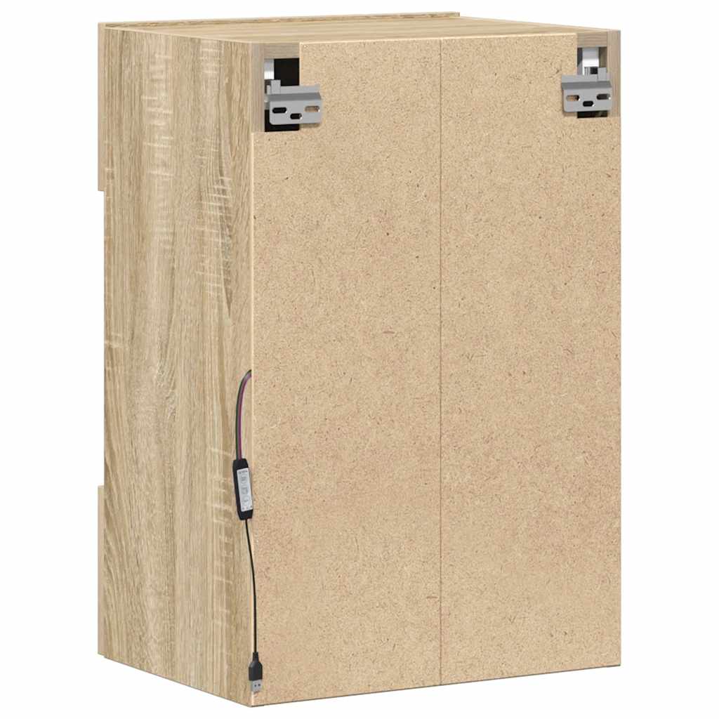 væghængte skabe til TV 2 stk. med LED-lys 40x30x60,5 cm sonoma-eg