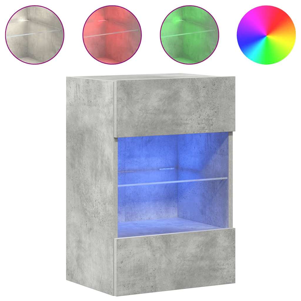 væghængte skabe til TV 2 stk. med LED-lys 40x30x60,5 cm betongrå